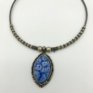 Boho Blue vintage painted marble bead choker